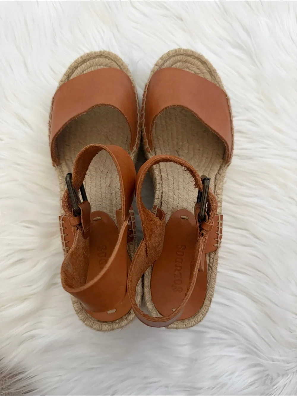 Soludos Tan Leather Espadrille Sandal with Ankle Strap Size 8